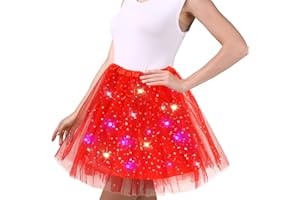 WISHSTAR Tüllrock Damen, 45cm Sterne Pailletten Tanzkleid, Dehnbaren Minirock Mit LED Lichter, Erwachsene Tütü Rock Ballettrock für Fasching Halloween Karneval Party, Ballett Tanzen Dress für Teenager