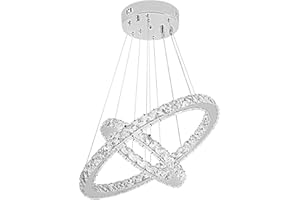 UISEBRT 48W Lampada a Sospensione Moderna Cristallo - Lampadario Creativo Regolabile in Altezza Lampada da Soffitto Due anelli Cucina Salotto Camera da letto, Bianco Freddo