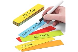 2DOBOARD Etiquettes Magnétiques Effacable 15 x 2,5 cm - Ensemble de 25 Aimants Mix (5 Jaune, 5 Vert, 5 Rouge, 5 Orange et 5 Bleu)