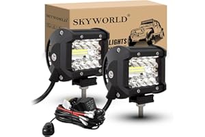 SKYWORLD Faro da Lavoro LED, 2PCS 60W 10cm Luci di Lavoro Fuoristrada Fari Off Road Faretto Faro con 12V 40A Kit Cavi Fendinebbia Cablaggio per 4x4 Moto Auto ATV SUV Trattore Harvester