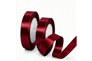 LLUOXI 2 Rolls 20mm Burgundy Satin Ribbon for Gift Wrapping, 22m Thin Fabric Craft Wine Red Ribbon for Balloons,Crafting,Hair,Bouquets,Wedding, Car,Presents,Cake,Christmas Party Decorations