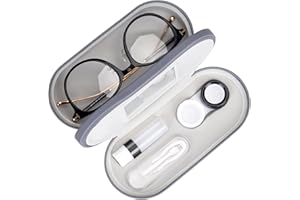 Muf 2-in-1 doppelseitiges, tragbares Kontaktlinsenetui und Brillenetui, Dual-Use-Design mit integriertem Spiegel, Pinzette und Kontaktlinsenlösung, Flasche im Lieferumfang enthalten für Reise-Set