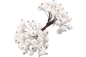 Tatuo Packung von 200 Stück gefrostetem Obst Holly Beeren Mini Weihnachten künstliche Beerenblume für Zuhause, Hochzeit, Party, Geburtstag, DIY Dekoration (white)