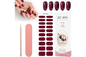 Angozo Gel Nail Stickers,Semi Cured Gel Nails,uv Nails Gel Nail Stickers,20 Pcs Gel Nail Wraps for Salon,Nail File&Wooden Cuticle Stick-(Wine Red)