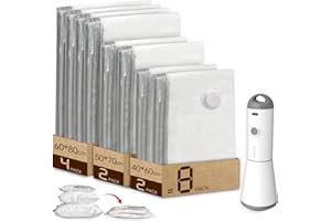 Vacbird Bolsas de vacío para ropa con bomba de vacío inalámbrica, paquete de 8 (4 grandes, 2 medianas y 2 pequeñas), bolsas de vacío reutilizables para edredones