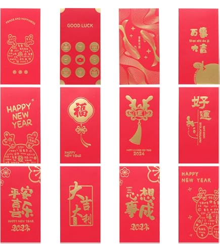 24 Buste Rosse Per Capodanno Cinese – Hong Bao Per Denaro Fortunato, Design Tradizionali, 8x17 Cm