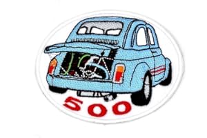 LILIE CRÉA Patch brodé Fiat 500, écusson thermocollant voiture mythique, écusson brodé 8,5 cm