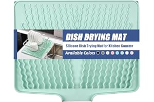 KitchenRaku Tappetino scolapiatti 40 x 33 cm, per stoviglie con superficie inclinata e scarico per un drenaggio ottimale dell'acqua (Verde menta)