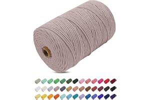 Corde Macramé 3mm x 200m, Uiopa Fil Macramé 3mm Corde Coton Naturelle 4 Brins, Coloré Ficelle Cordon Coton pour Tressée DIY, Tentures Murales, Porte Plante, Rideau, Decoration Boheme (Gris Chanvre)