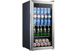 Kalamera Beer Fridge, 86L Freestanding Drinks Fridge with Glass Door, Digital Touch Control, Stainless Steel, KRC-80BV