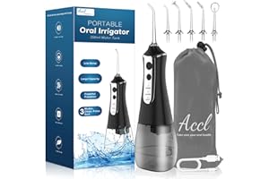 ACCL Water Flosser Cordless Teeth Cleaner, 350ML Portable Cordless Dental Oral Irrigator for Tooth Care Home Use and Travel, 3 Modes with 5 Jet Tips & Travel Bag-Grey