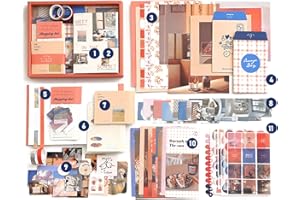 COZYPLC 155pcs Delicate Aesthetic Scrapbooking Stickers Paper Pack Decorative Paper Exquisite Dessert Supplies Stickers Paper Kit DIY Scrapbook Gift for Daughters Friends Family (Orange-Red)