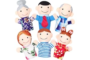 TERRIFI 6 Pcs Family Hand Puppets Soft Plush, Cute Toys for Teachers Parents Shows Story Time, Grandparents Mom Dad Brother Sister