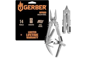 Gerber Multi-Tool z dwoma nożami i skórzaną pochwą, MP600 Full-Size, z 14 funkcjami, srebrny, 7530
