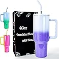 AGH life 40 oz Tumbler with Straw and Lid + Cup Cleaning Brush, Stainless Steel Travel Mug with Handle, 1.2 litres, Glitter Vacuum Insulated Coffee Cups(Blue & Light Blue)