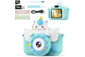 TIATUA Aparat cyfrowy 1080P dla dzieci z kartą SD 32 GB i trybem selfie, aparat dla malucha i kamera wideo, prezenty świąteczne i urodzinowe, zabawka dla dzieci w wieku 3-10 lat (niebieski)