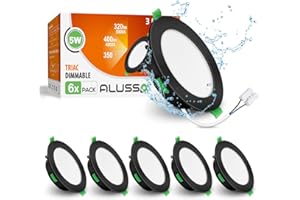 ‎ALUSSO ALUSSO LED Einbaustrahler 230V Flach Dimmbar, 5W Schwarz LED Spots 230V, IP44 Bad Einbauleuchten Deckenspots Einbauspots, Warmweiß 3000K Neutralweiß 4000K Kaltweiß 6500K Deckenstrahler, 6er Set