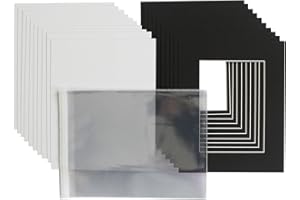 HOOPERSFRAMING Pack of 20 Picture Photo Mounts Kits -Mats, Backs & Clear resealable Bags. Frame Size 10 x 8 inch - Inner Window to fit 7 x 5 inch Prints.Choice of White, Black & Antique White (Black)