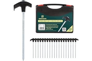 Green Haven Screw Tent Pegs - 20 Pack Heavy Duty Galvanized with Storage Box – Rustproof, Ultimate Strength for Hard Ground, Camping, Tents, Gazebos