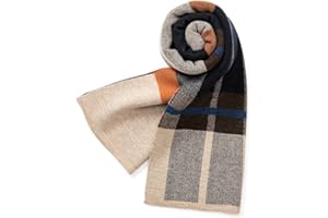 Villand Écharpe Tricotée Tartan en Laine Mérinos Australienne pour Hommes, Plaid Hiver Chaud Épais Doux Cravates avec Boîte Cadeau, 30CM W x 180CM L