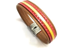 YOJAN PIEL | Pulsera De Cuero Bandera De España (Fabricada Artesanalmente) | Complementos de Moda Unisex para Hombres y Mujeres de Estilo Atemporal y Elegante | Regalos Originales y Exclusivos