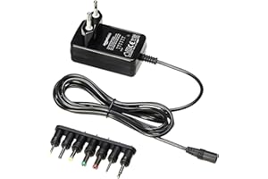 Amazon Basics Bloc d’Alimentation Universel CC avec 7 Embouts Amovibles, 3-12 V, polarité réversible, Noir