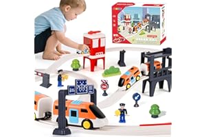 MOONTOY Set de Tren Eléctrico para Niños 37 Piezas, Tren con Vagones Magnéticos y Accesorios de Vías, Juguete Educativo y Creativo, Regalo de Cumpleaños, Navidad y Año Nuevo para Niños y Niñas 3+