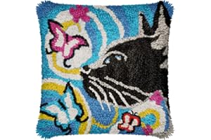 Myriad Choices DIY Knüpfhaken-Set, Kissenbezug, Sofakissenbezug, Bastelset, Stickerei, Teppich-Set, Nadelarbeit, Kissenbezug 43,2 x 43,2 cm (Katzenschmetterling)