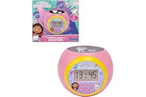LEXIBOOK, Gabby's Dollhouse, Alarm clock-projector with alarm and snooze function, nightlight with timer, LCD screen, battery-operated, Pink, RL977GDH