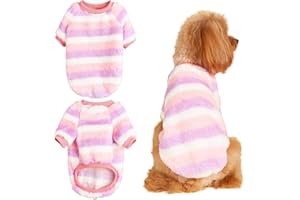 KUNYEAH Winter Warm Puppy Clothes Striped Dog Costumes Colorful Fleece Pet Sweater Soft Cat Jacket Comfortable Pet Outfit for Small to Medium Dog