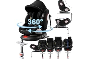 Magic ZC Giratorio 360° Silla Coche, Altura e Inclinación Ajustables Silla Coche Bebe, Anticolisión Sillita Bebe Coches, Fácil de Limpiar Sillita Bebes Coches (Black with Foot Rest Frame)