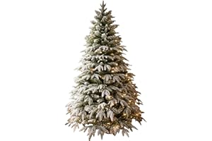 SHATCHI 6ft/1.8m Pre-Lit Artificial Christmas Tree Lapland Fir - 260 LED Warm White Lights, Snow Flocked 935 PE/PVC Tips, Snowy Bushy Hinged Branches, Metal Stand for Xmas Home Decorations