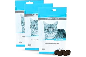 Alfavet FeliGum L-Lysin, 3 sztuki, karma uzupełniająca dla kotów, 3 x 120 g saszetki, 3 x ok. 60 kropli do żucia