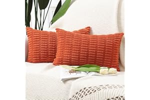 Madizz Pack of 2 Boho Striped Corduroy Throw Pillow Covers 12x20 inch, 30x50 cm, Reddish Orange Soft Decorative Cushion Cover for Sofa Bedroom Pillow Shell