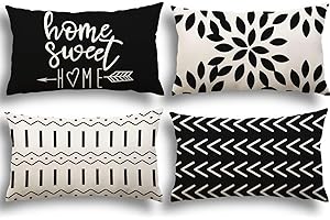YCOLL Fundas de Cojín, Funda de Almohada del Sofá Throw Cojín Decoración Almohada Funda de Almohada de Lino de la Cubierta Decorativo para Sala de Estar Sofás 30 x 50cm Juego de 4 (Negro)
