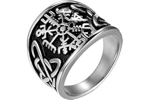 JewelryWe Schmuck Herren-Ring Edelstahl Vintage Wikinger Rune Kompass Vegvisir Ringe mit Keltischen Knoten Männer Bandringe Gravur, Silber Gold Schwarz Größe 54 bis 76