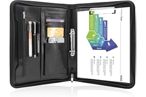 ‎GRADUATEPRO Schreibmappe 2 Ringbuch A4 Konferenzmappe Reißverschluss Leder Wasserdicht Organizer Mappe Dokumentenmappe Schwarz