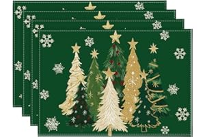 ‎ARTOID MODE Artoid Mode Grün Bäume Sterne Weihnachten Platzsets 4er Set, 30x45cm Winter Tischset Waschbar Platzdeckchen Küche Party Deko