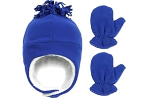 Malaxlx Baby Toddler Sherpa Hats and Mittens Set Winter Warm Kids Pilot Hat Fleece Lined Earflap Aviator Hat Trapper Hat Gloves Set for 3 Months-8 Years Boys Girls