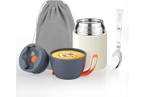 AUROAY Contenitore Termico per Alimenti Caldi 450ml,Termos Portacibo in Acciaio Inossidabile con Borsa e Cucchiaio,Portavivande Termico per Adulti Pappa Neonati,Isotermico Sottovuoto per Cibi