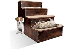 ZVONEMA ZNM - Escalera para perros de madera, 4 escaleras para perros con alfombra antideslizante y agujero para gatos, gran escalera para gatos para camas y sofás altos y animales de todos los tamaños