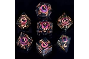 ORUZA 7 PCS Dragon Eye DND Dice Liquid Core D&D Dice Resin Sharp Edge Polyhedral D&D Dice Set for Dungeons and Dragons Role Playing Die D20 D12 D10 D8 D6 D4 D%