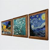 Pinecone Van Gogh Cafe Terrace Night, Starry Night, Almond Tree Stone Wall Painting - Stone Painting with Wooden Frame - 25x25 cm - 3