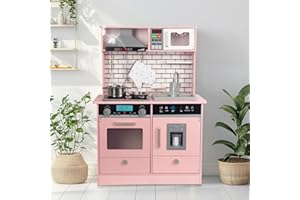 WOODENFUN Set da cucina in legno per bambini piccoli, giocattolo da cucina, regalo per ragazzi e ragazze, età 3+, dimensioni: 81 x 48 x 28 cm (rosa)