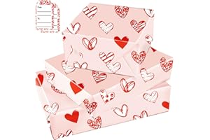 ZALIOAN Valentine's Day Wrapping Paper，2 Red Heart Gift Wrapping Paper Floded 70 * 50cm with 2 Tags,Gift Wrap Pack for Kids,Baby,Female,Male on Birthday