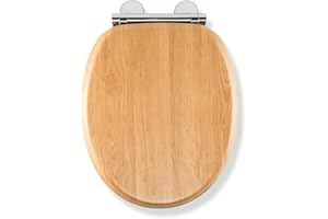 Croydex Hartley Flexi-Fix Soft Close Toilet Seat - Quick Release Button for Easy Cleaning and Adjustable Hinges with Top and Bottom Fixings, Antibacterial Heavy Duty Toilet Seat (Light Oak Wood)
