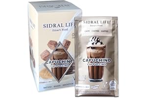 Bebida de CAFÉ CAPUCHINO 15u. Saborizante de Agua - Sidral Life - Café instantáneo 700 ml. - Saborizantes Sin Azucar - 0% Grasas - Vitamina C, B12 - Saborizantes para Leche o Agua
