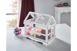 ‎DEKOLEIDENSCHAFT Mini-Gewächshaus “Shabby”, 37x21x31 cm, kleines Terrarium, Treibhaus, Zimmergewächshaus Weiß