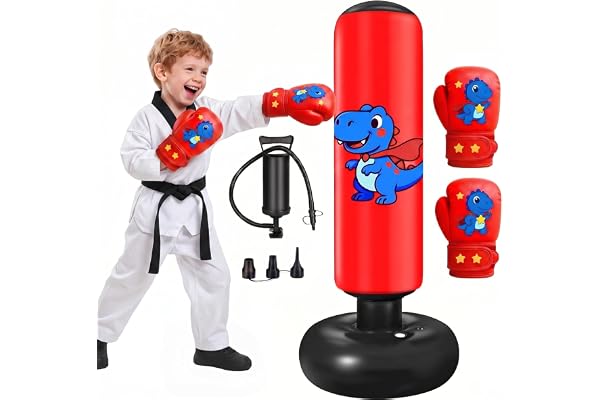 Stående boxningssäck för barn, 120 cm, uppblåsbar boxningssäck med boxningshandskar och pump, presenter för pojkar och flickor för att träna karate, taekwondo, MMA, kickboxning