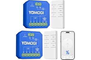 YOMOGI 2 Pack Module Volet Roulant Connecté avec Télécommande RF, Module WiFi pour Rideau Stores Compatible avec Alexa Google Home pour Contrôle en Pourcentage, Télécommande Appairée